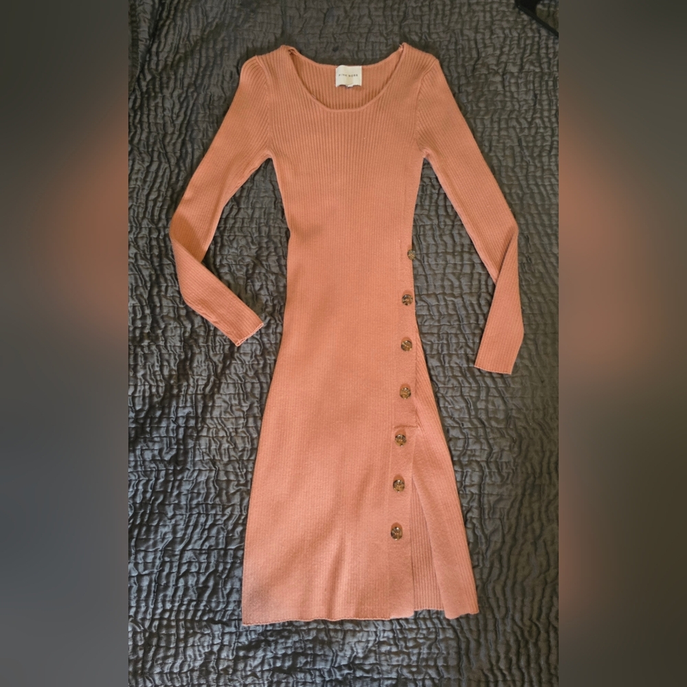 Pink Rose Dusty Pink Buttoned Long Sleeve Bodycon Midi